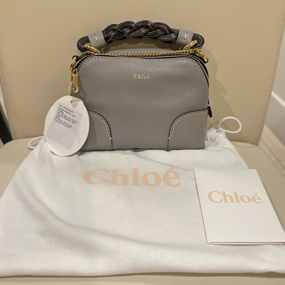CHLOE Mini Daria Leather Chain Crossbody Shoulder Bag Stromy Gray NWT - Picture 13 of 16